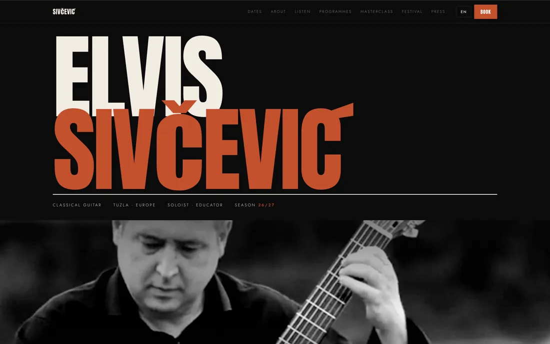 Startseite der Website von Elvis Sivčević, gestaltet und umgesetzt von Senid Pandur
